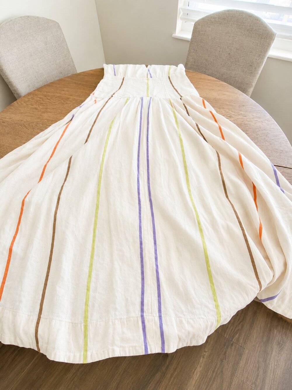 Free People Ivory Striped High-Low Maxi Dress | Boho Button Front Resort Dress L - Picture 4 of 7